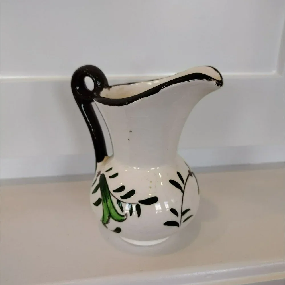 Vintage Italian Pottery Creamer with Hand Painted Rooster design